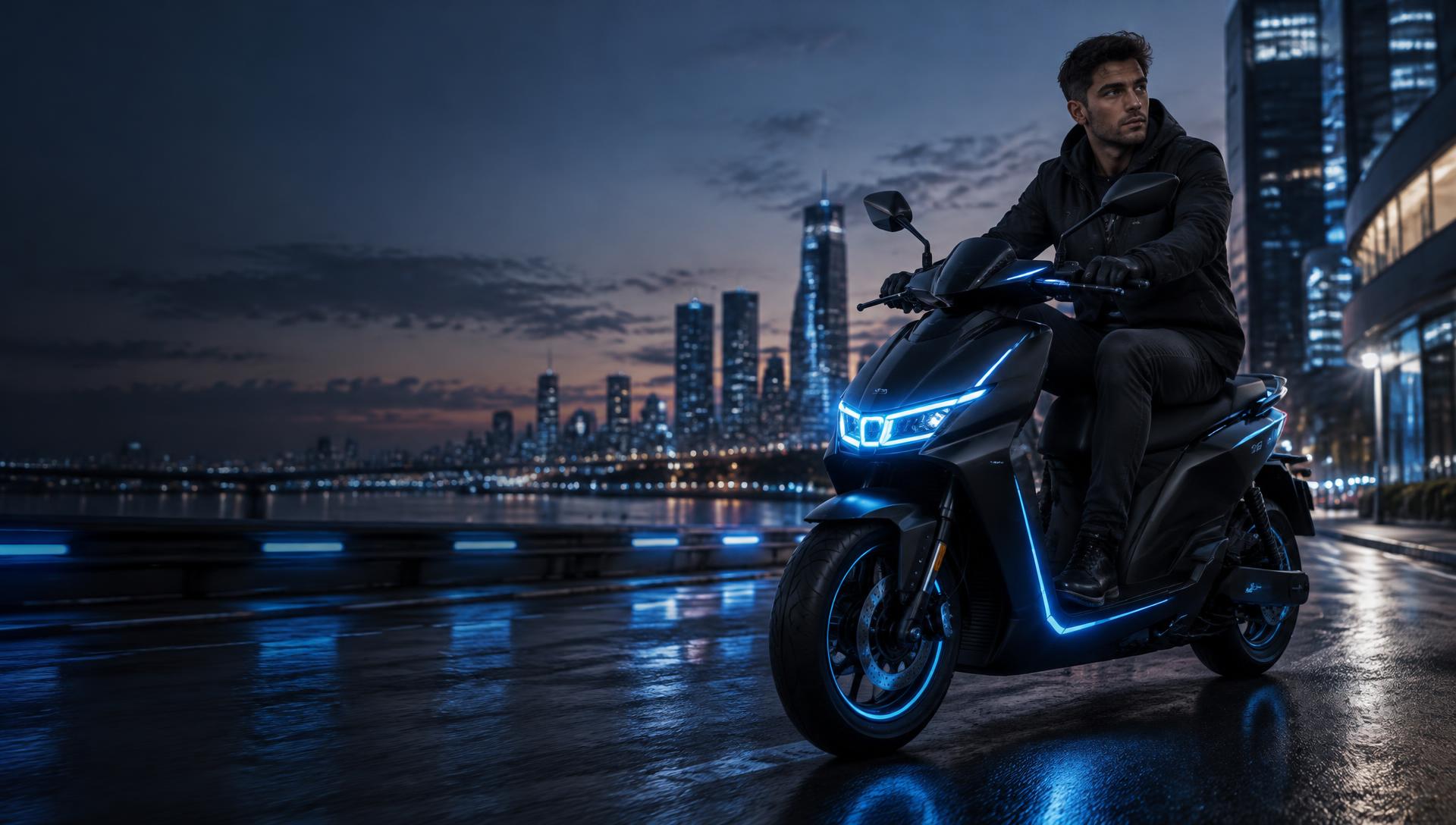 Scooter elétrica na cidade à noite